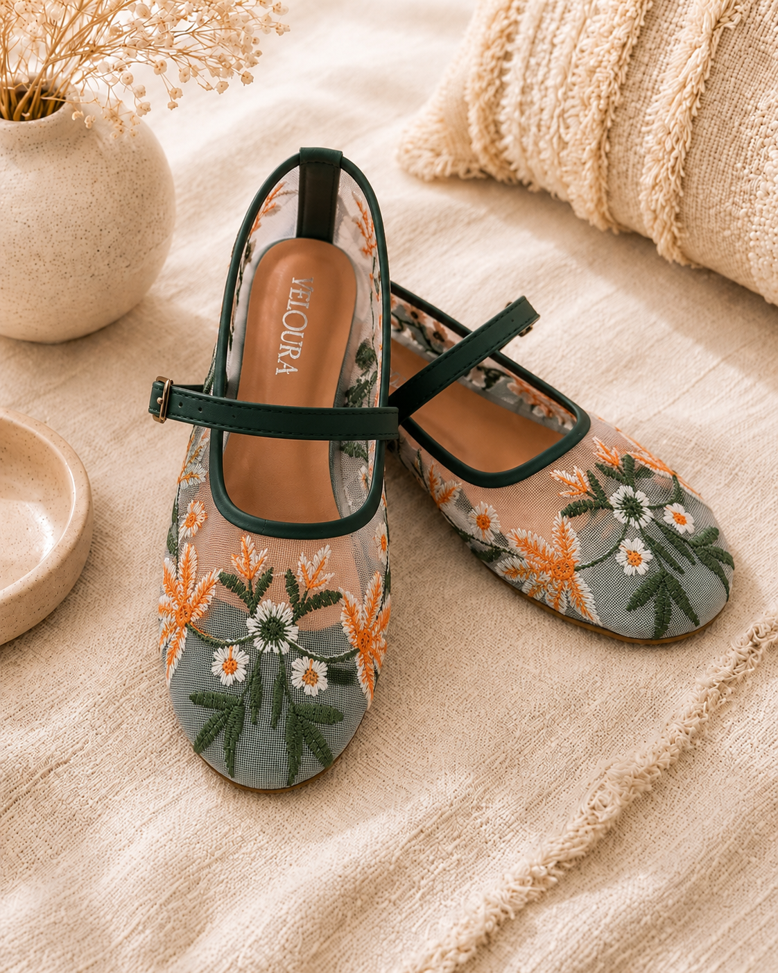Wild-Flower Embroidery Pumps