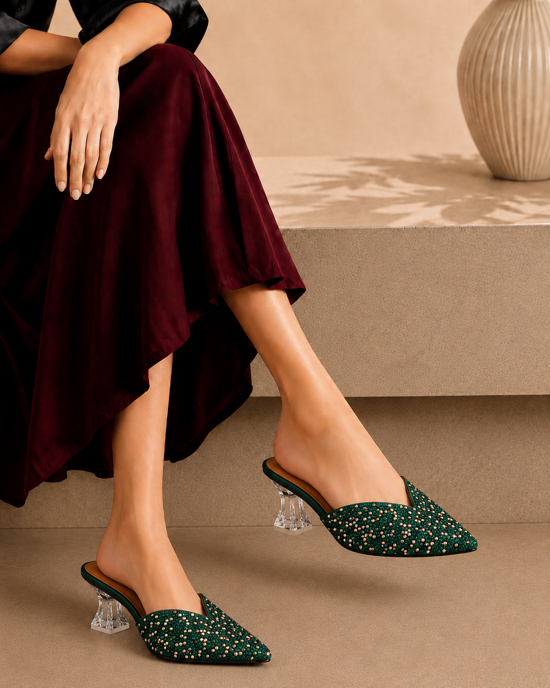 Sapphire Glam Heeled Mules