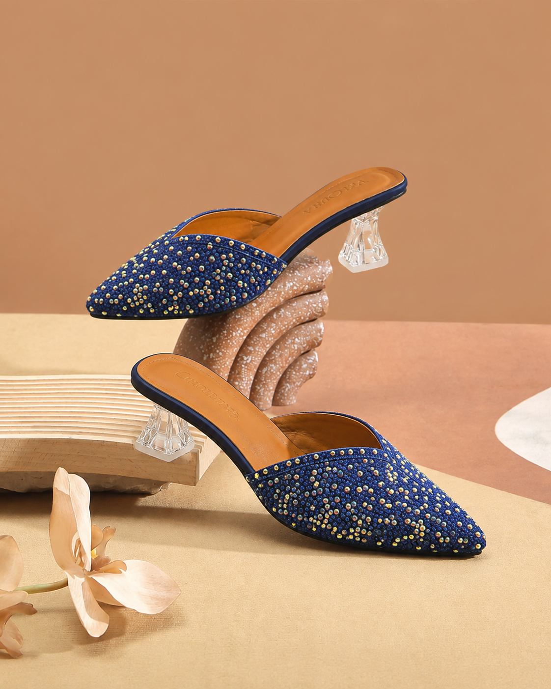 Sapphire Glam Heeled Mules