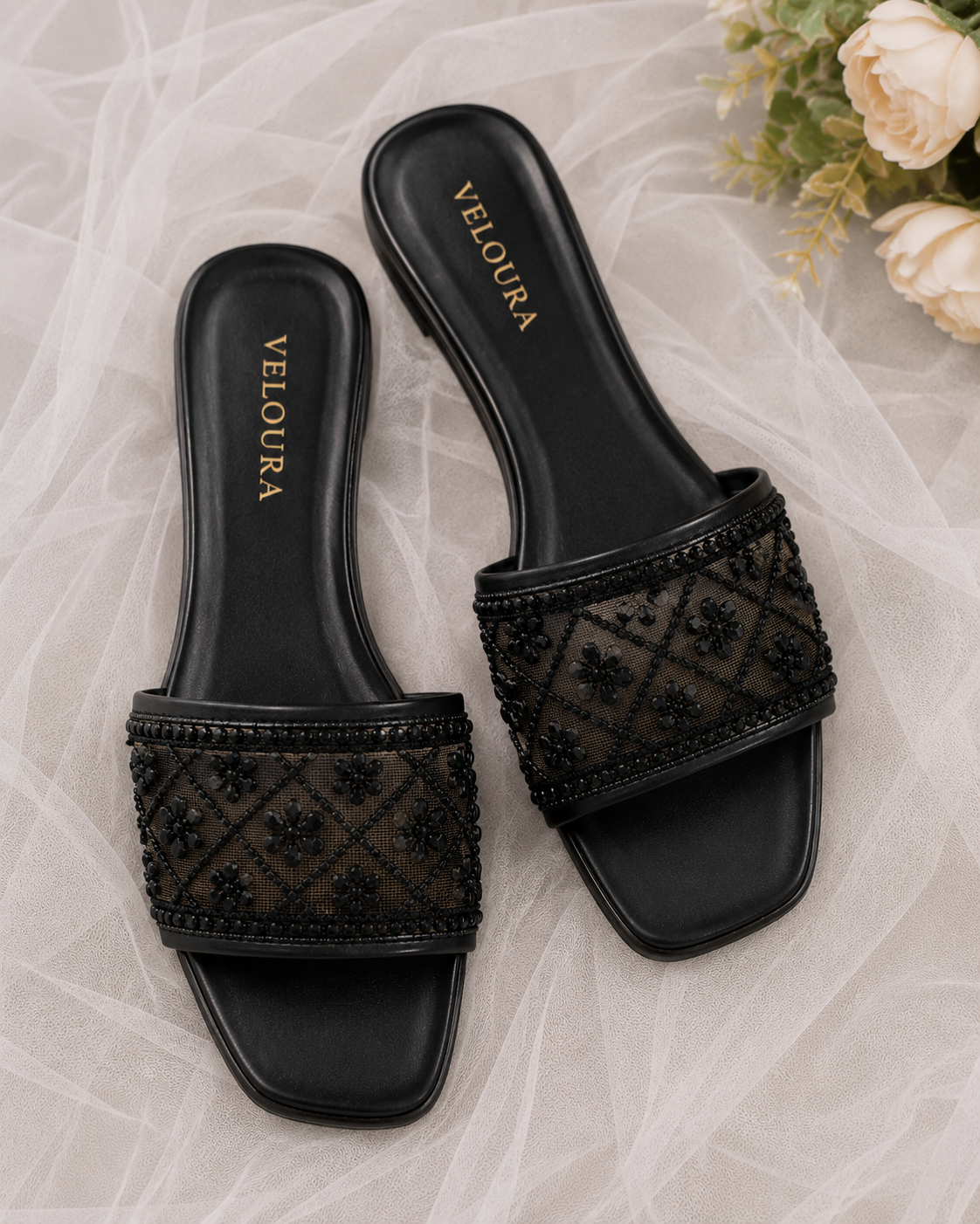 Aira Beaded Mesh Slipper