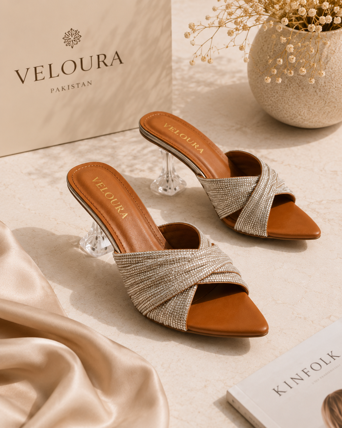 Celestia Crystal Cross-Strap Heel